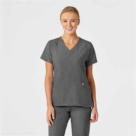 W123 Women's Stylized V-Neck Scrub Top - Charcoal Heather – Wink Scrubs