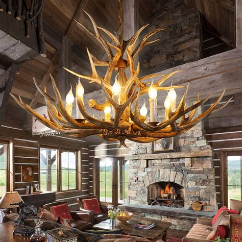 OJZZG Antler Chandelier Lighting Double Layer, 14 Antlers + 8 Lights ...