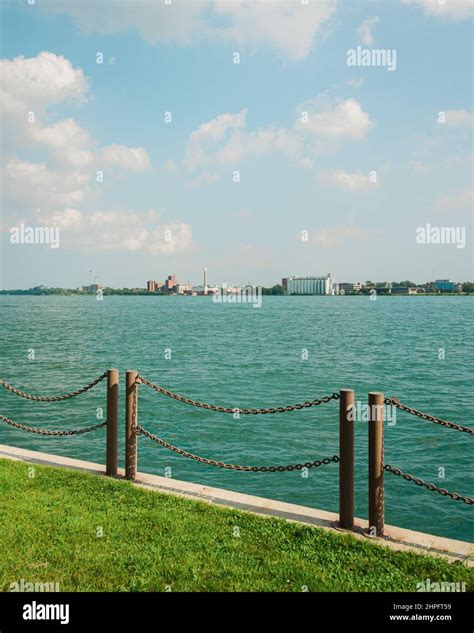 The Detroit River, at Milliken State Park in Detroit, Michigan Stock ...