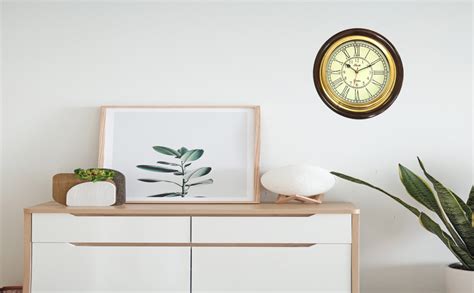 Buy Artshai Antique look Analog Wall Clock, 12 inch Brass and Wooden ...