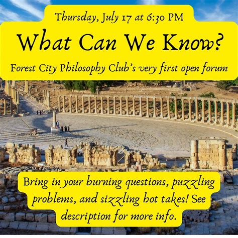 Forest City Philosophy Club - What Can We Know? , 406 E. State St ...