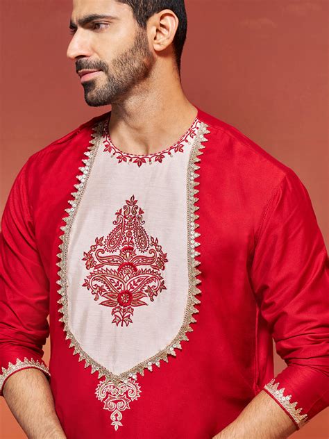 VASTRAMAY Men's Red Viscose Kurta And Dhoti Set – vastramay