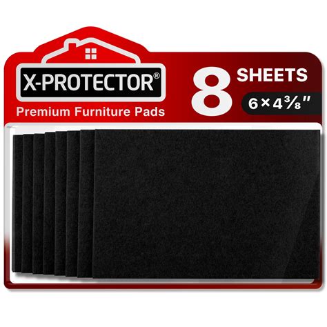 X-Protector Felt Furniture Pads 8 Pcs - 6” x 4 3/8” Heavy Duty Black ...
