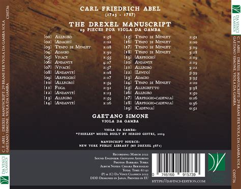 DA VINCI PUBLISHINGCarl Friedrich Abel: The Drexel Manuscript (29 ...