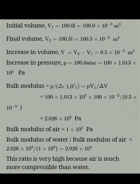 Compute the bulk modulus of water from the following data: Initial ...