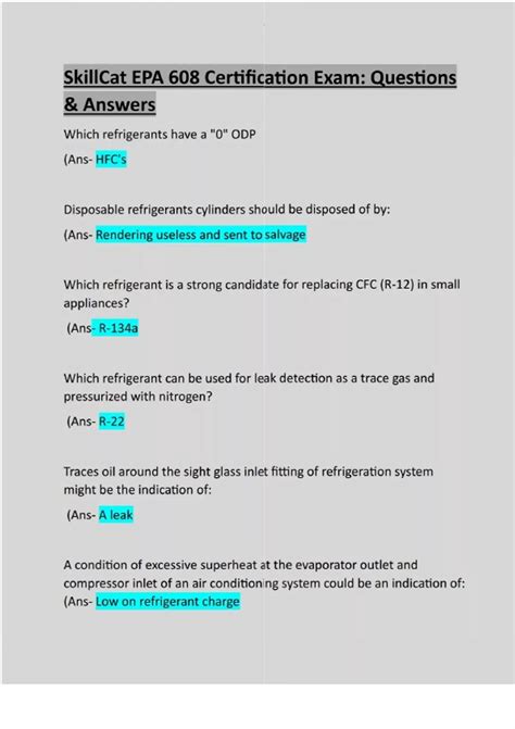 Certification Exam) SkillCat EPA 608 Certification Exam: Questions ...