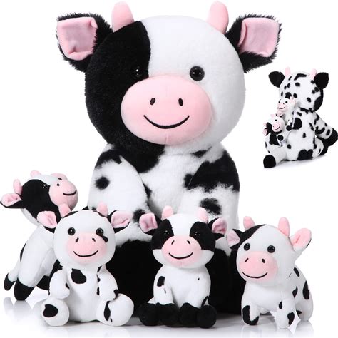 Sumind 5 Pcs Cow Plush Animals Set Mommy Cow Stuffed Animal with 4 Baby ...