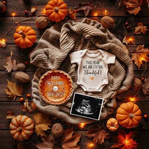 Cute Thanksgiving Pregnancy Announcement Digital, Pumpkin Pie Fall Baby ...