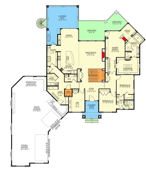 Craftsman Style 6-Bedroom Home Floor Plan