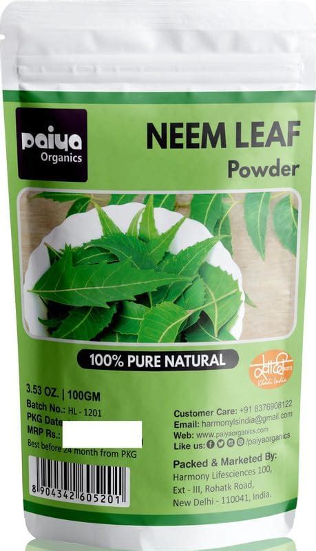 Paiya Organics 100% Pure Wild Neem Leaves Powder | 100GM | Great For ...