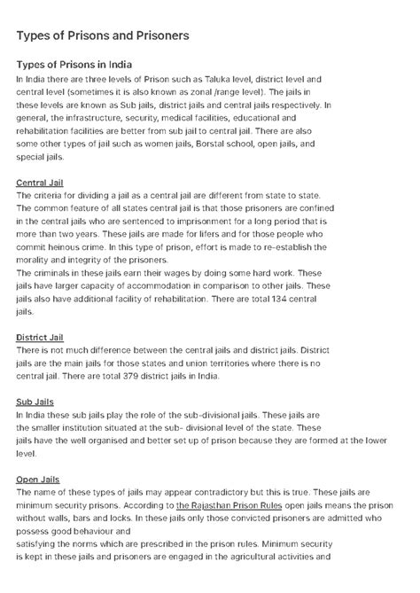 Types of Prisons and Prisoners - The jails in these levels are known as ...
