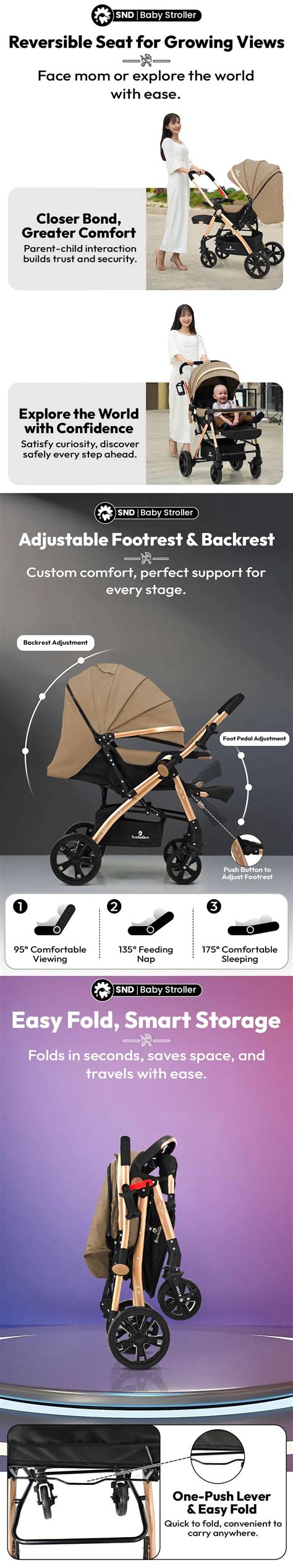 StarAndDaisy Luna Luxe Baby Stroller – Convertible Pram Brown
