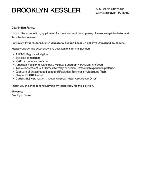 Ultrasound Tech Cover Letter | Velvet Jobs