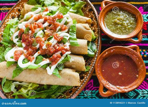 Flautas De Pollo Tacos and Salsa Homemade Food Mexican Mexico City ...