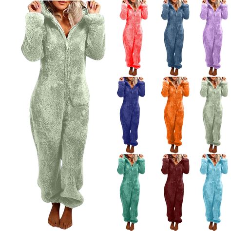 QATAINLAV Sherpa Jumpsuits for Women Fuzzy Onesies Pajamas Long Sleeve ...