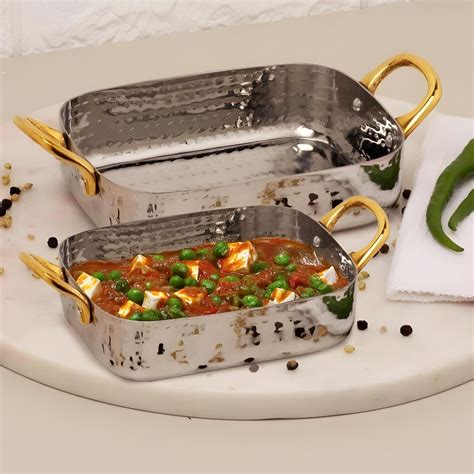 UMAI Stainlesss Steel Serveware Set of 2 (400ml & 800ml) | Hammered ...