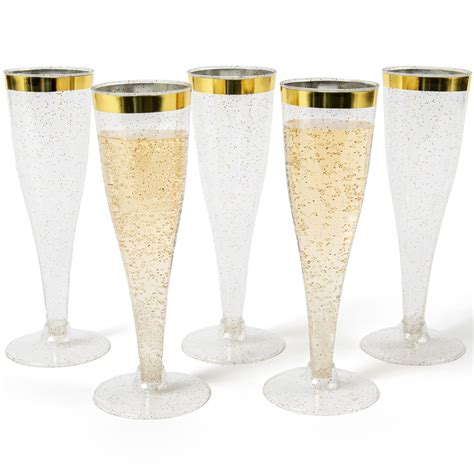 Snapklik.com : 48 Plastic Champagne Flutes Disposable, Gold Rim Gold ...