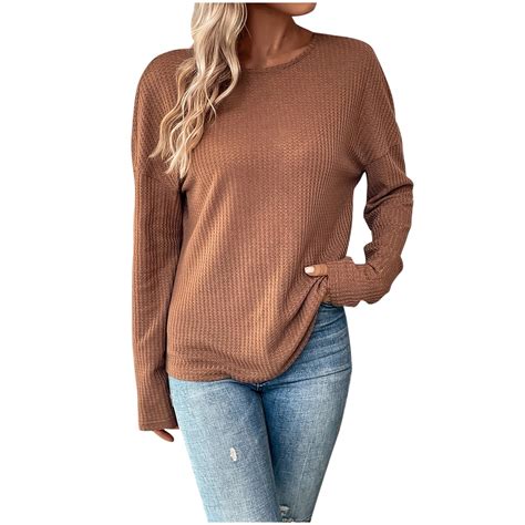 Womens Waffle Knit Tops Thermal Long Sleeve T Shirts for Women Slim ...