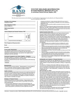 Fillable Online STATUTORY DISCLOSURE AND INTRODUCTION BY RAND ... Fax ...
