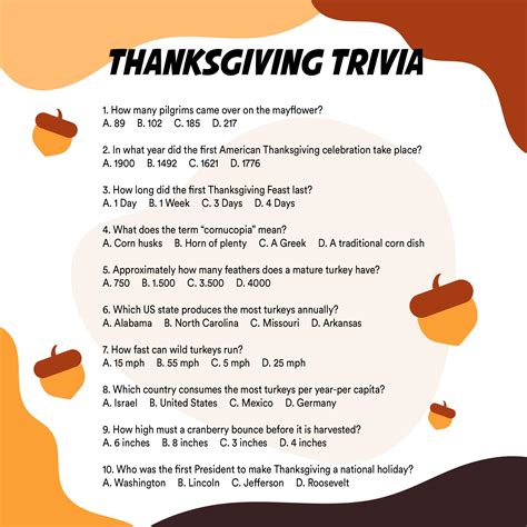 Printable Thanksgiving Trivia Questions And Answers