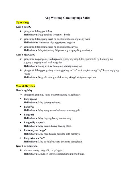 Ang Wastong Gamit ng mga Salita - ginagamit bilang na ang katumbas sa ...