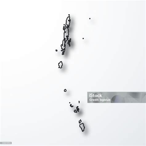 Peta Kepulauan Andaman Dan Nikobar Garis Besar Hitam Dengan Bayangan Di ...