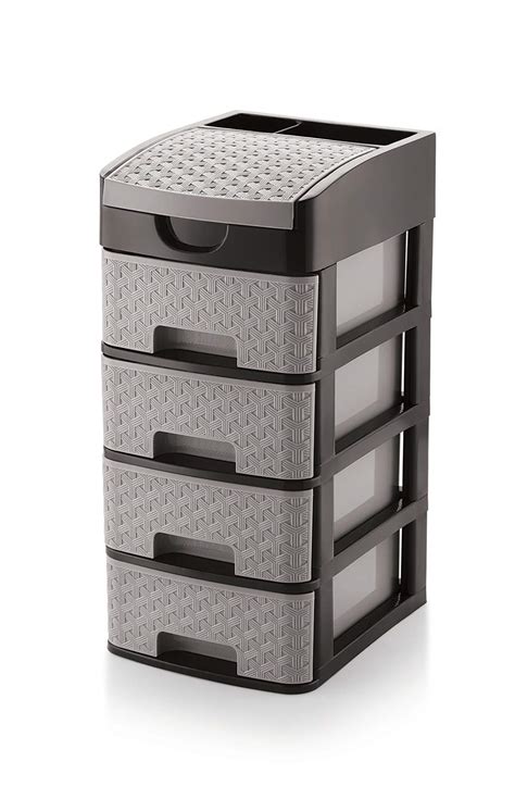 Liza Industries Plastic 4 Layers Drawers Tabloid Organizer (Grey), 17 ...