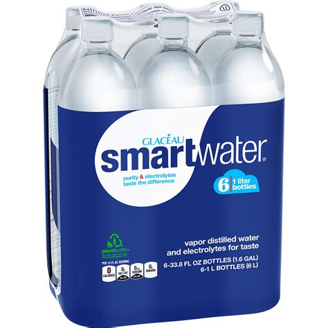 smartwater vapor distilled premium water bottles, 1L, 6 Pack ...