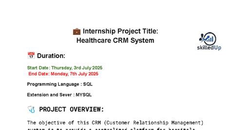 Internship Project: Healthcare CRM System Overview & Structure - Studocu