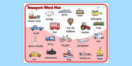 Land Air and Water Transport Vocabulary Mat - ESL Transport Vocabulary