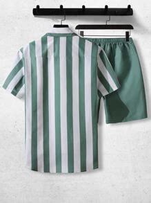Manfinity Hypemode Men Striped Print Shirt & Shorts Without Tee | SHEIN USA