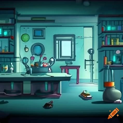 Cute cartoon drawing of a mad scientist laboratory on Craiyon