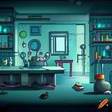 Cute cartoon drawing of a mad scientist laboratory on Craiyon