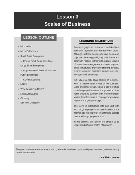 Chapter 3 Scales of Business - Lesson 3 Scales of Business 63 Lesson 3 Scales of Business LESSON ...