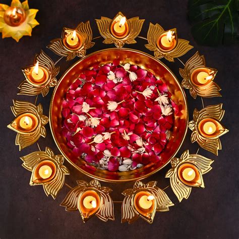 Buy DecorTwist Lotus Diya Urli Gold Online