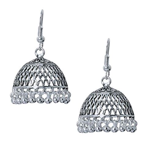 Shining Jewel - By Shivansh Women's 925 Antique Silver Oxidised Jhumka ...