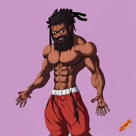 Muscular African American anime character with dreads and beard on Craiyon