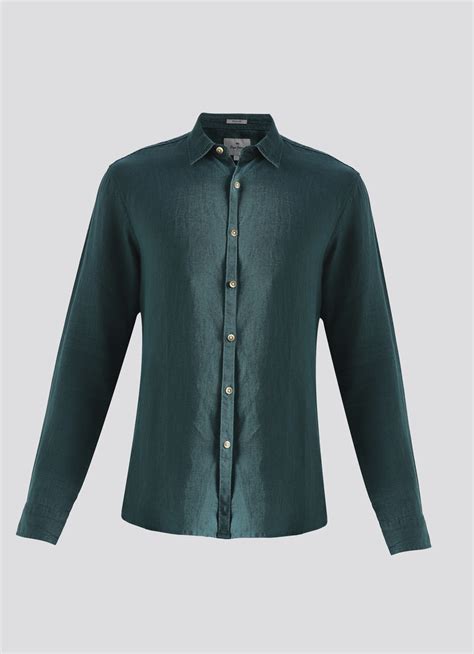 Men Dark Green Pure Linen Full Sleeve Shirt | Pepe Jeans India