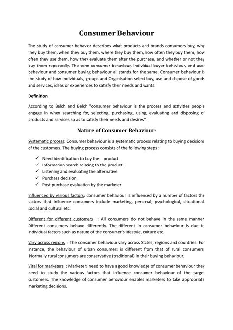 Unit 1 notes - Consumer Behaviour The study of consumer behavior ...