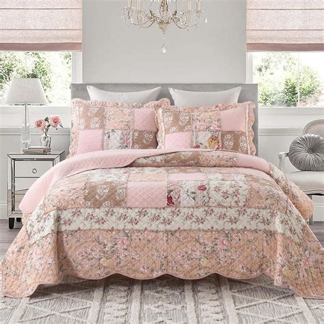 Amazon.com: Yvooxny Quilts King Size Patchwork Pink Floral Quilt Set ...