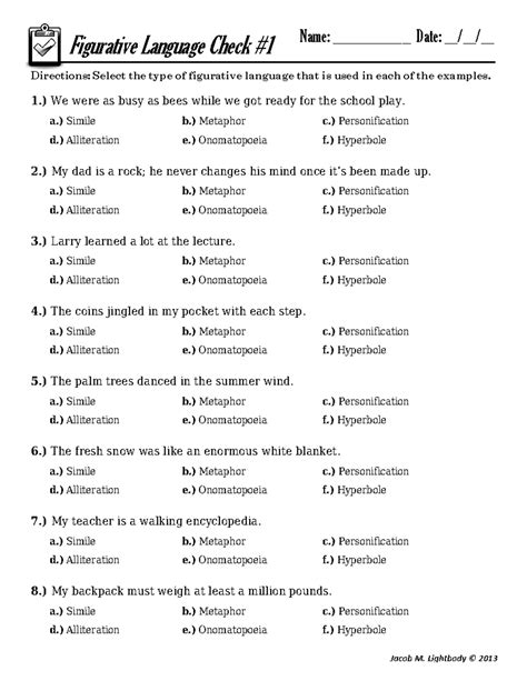 Figurative Language Check - Figurative Language Check Directions ...