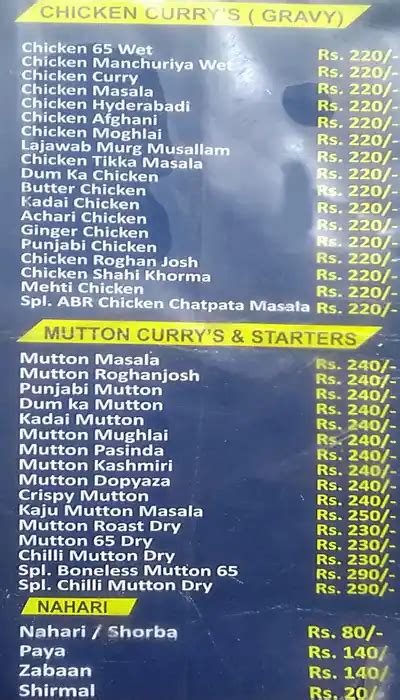 Menu at Airport Bawarchi, Hyderabad, Sahara Complex