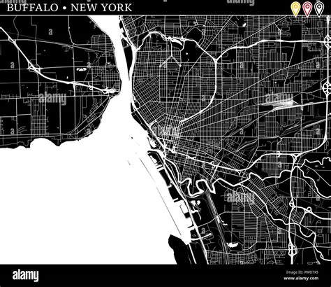 Simple map of Buffalo, New York, USA. Black and white version for clean ...