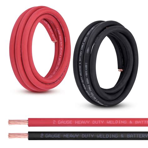 2 Gauge Battery Cable, 10FT Red + 10FT Black 2 AWG Pure Copper Wire ...