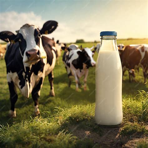 Premium AI Image | Bottle glass of milk in a grass field dairy