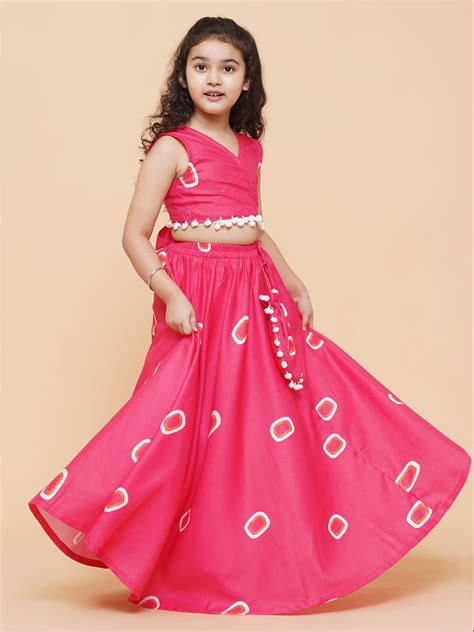 Shop Bitiya by Bhama Girls Pink & Off White Printed Cotton Ready to ...