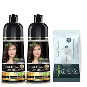 Herbishh Hair Color Shampoo Dark Brown 2 x 500ml + Hair Color Stain ...