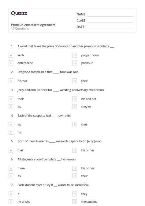 50+ Pronoun-Antecedent Agreement worksheets for 8th Class on Quizizz ...