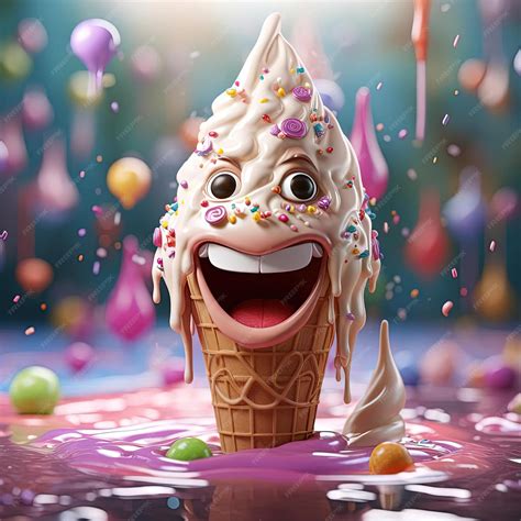 Premium Photo | 3d illustration of happy ice cream cone in the style of ...