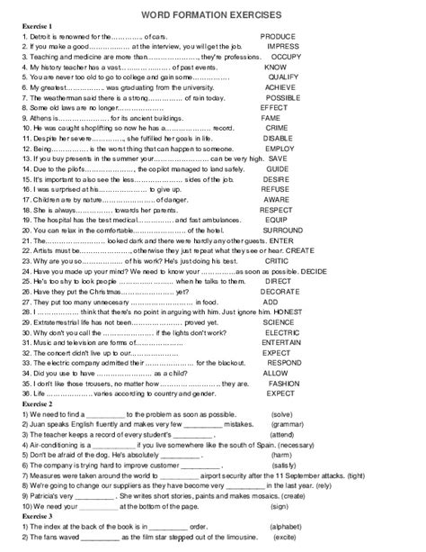 Word Form Exercise .Pdf 的图像结果